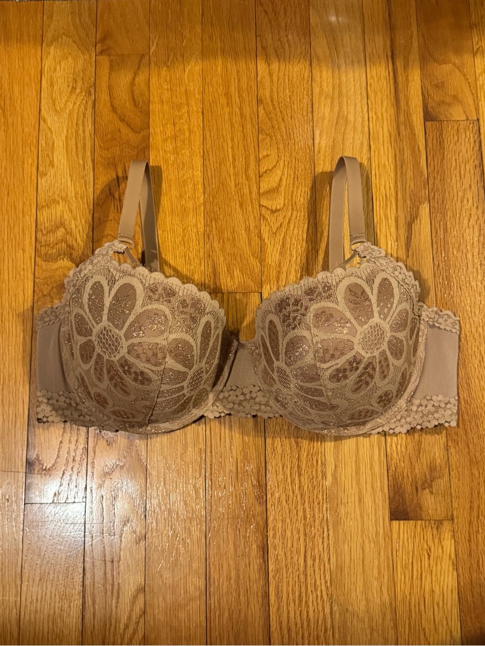 Aerie Show Off Lace Balconette Bra Floral Tan Sparkle Strappy Cut Out